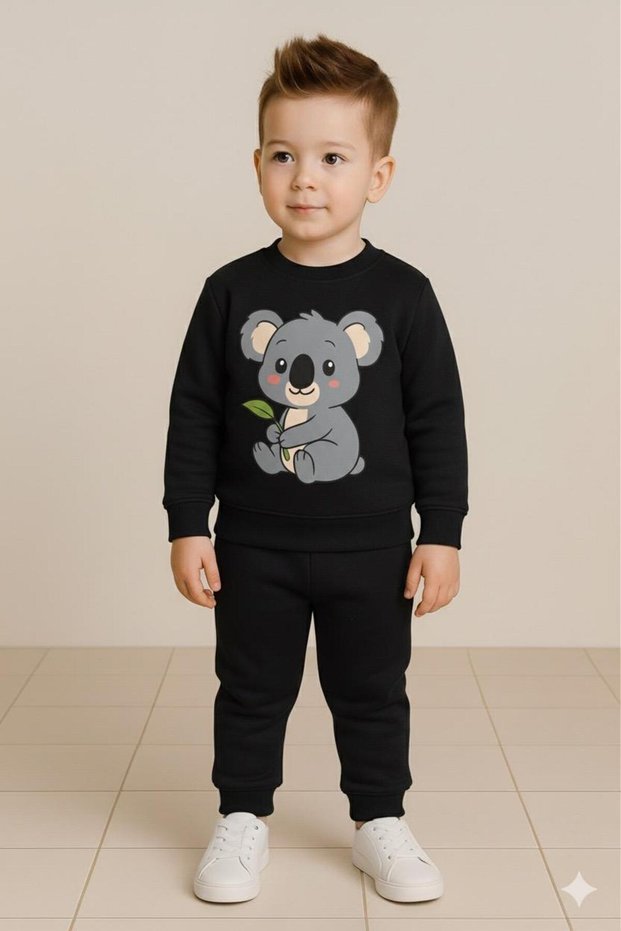 The Koala Printed Sweatshirt, Reflecting the Energy of the Little Ones, Is Made of Warm Cotton Fabric