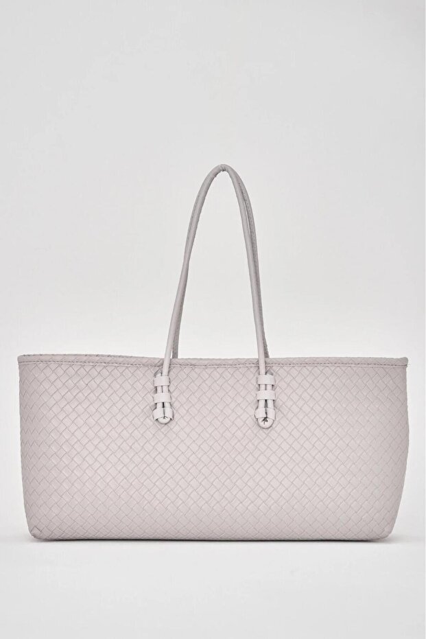 Women's Long Tote Bag Gray Braided