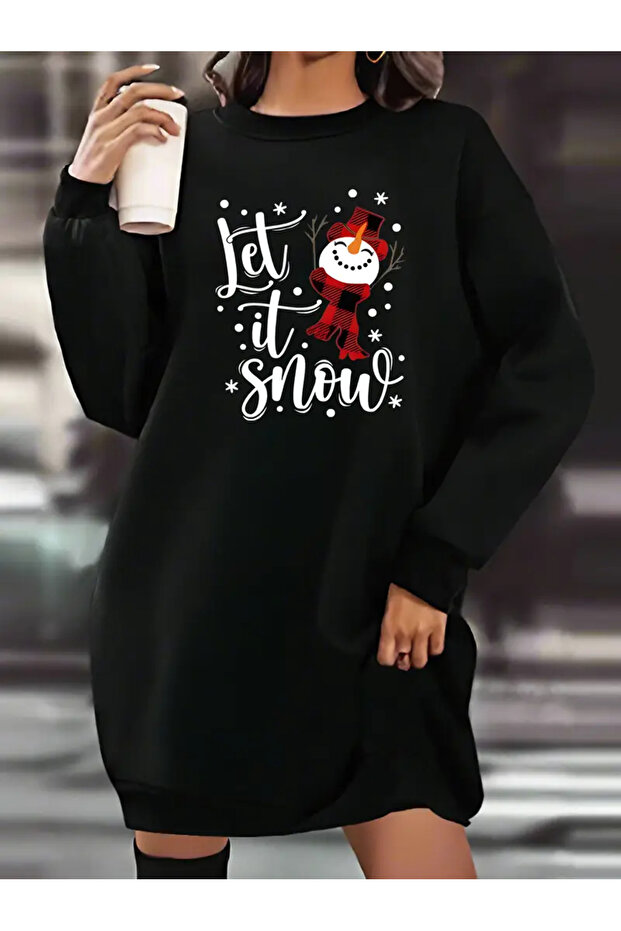 Women's Let It Snow Printed Fleece Sweatshirt Dress