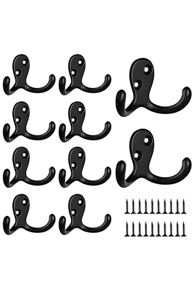 10 PCS Double Coat Hooks Hardware, Heavy Duty Hooks for Hanging Coats with Screws Mug Hooks Hooks f - 1