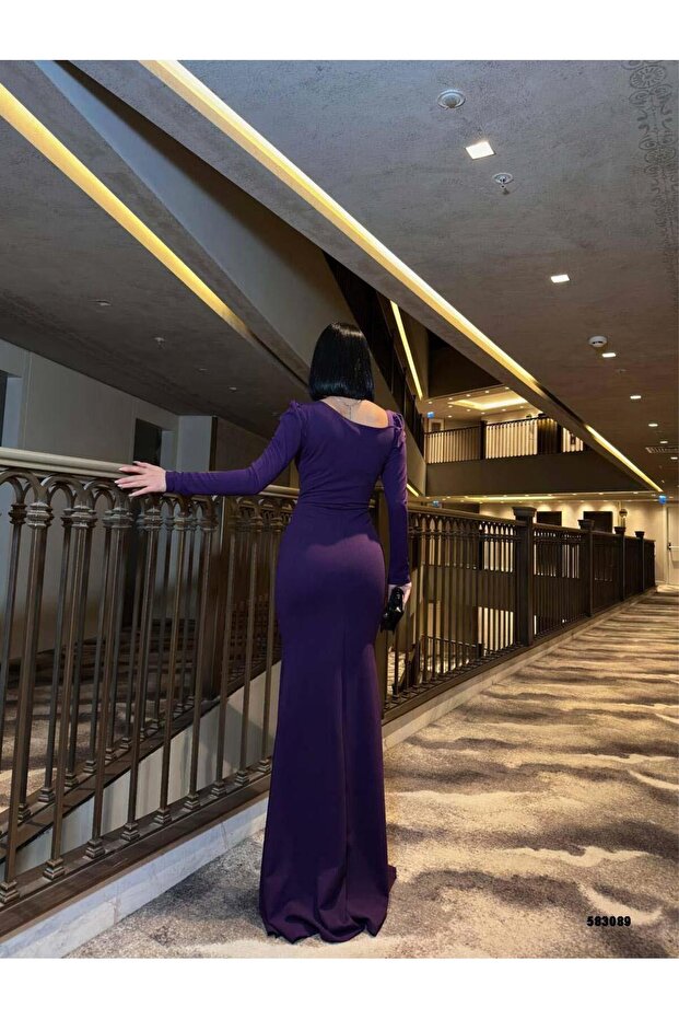 cu pietre aplicate rochie lungă de seară 583089 violet - 4