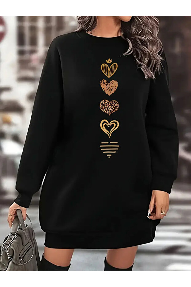 فستان سويت شيرت نسائي من Heart مطبوع قصة فضفاضة