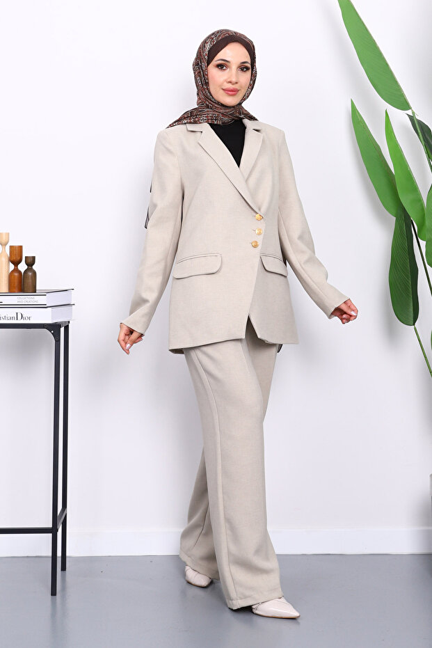 طقم سترة وبنطلون بأزرار باللون الأخضر النعناعي - 2