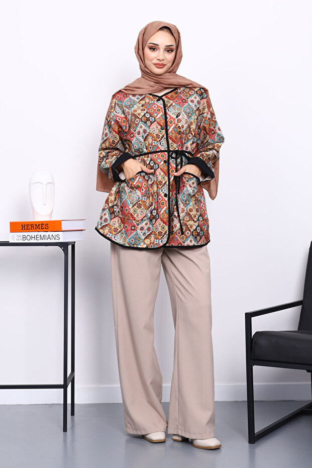 سترة كاجلا ذات نمط عرقي مع أزرار كبس - 2