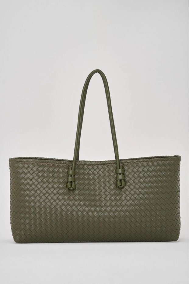 Women's Long Tote Bag Green Braided