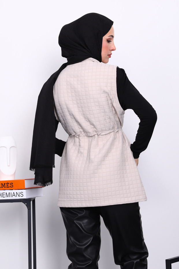 Taş Fermuarlı Kapitone Yelek - 4