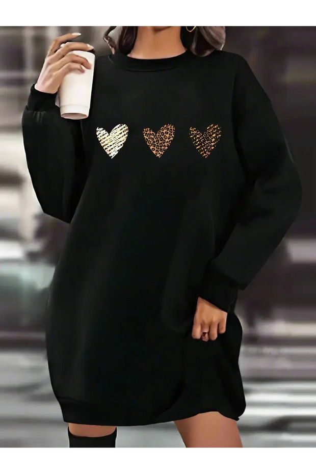 Kalp Printed Tunic Sweatshirt Dress Women