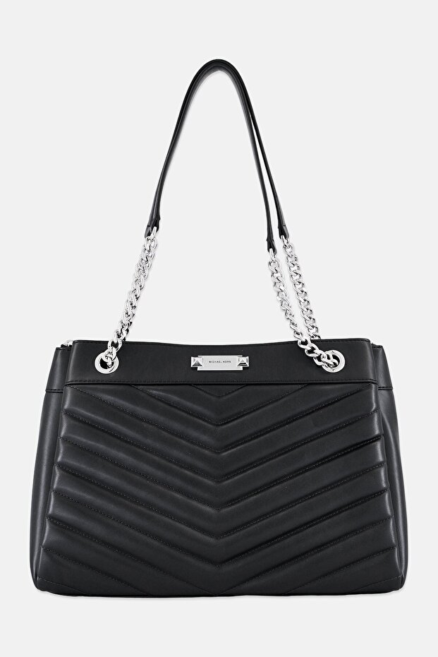 Women Brand Logo Shoulder Bag, Black