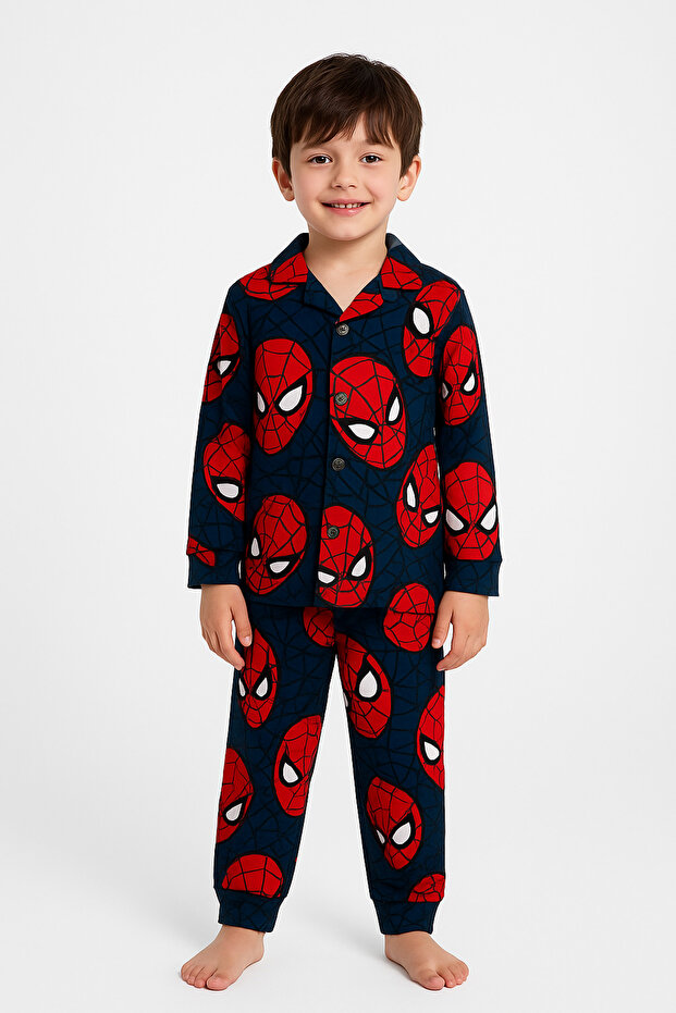 Boys' Spider Patterned Cotton Pajama Set - Ages 5-13