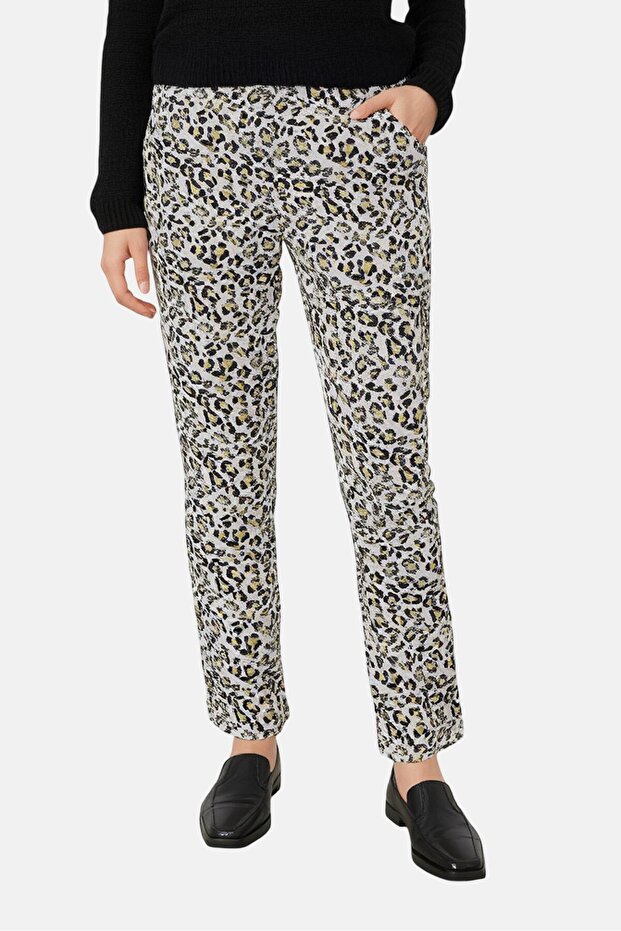 Women Cropped Fit Animal Print Chino Pants, Multicolor