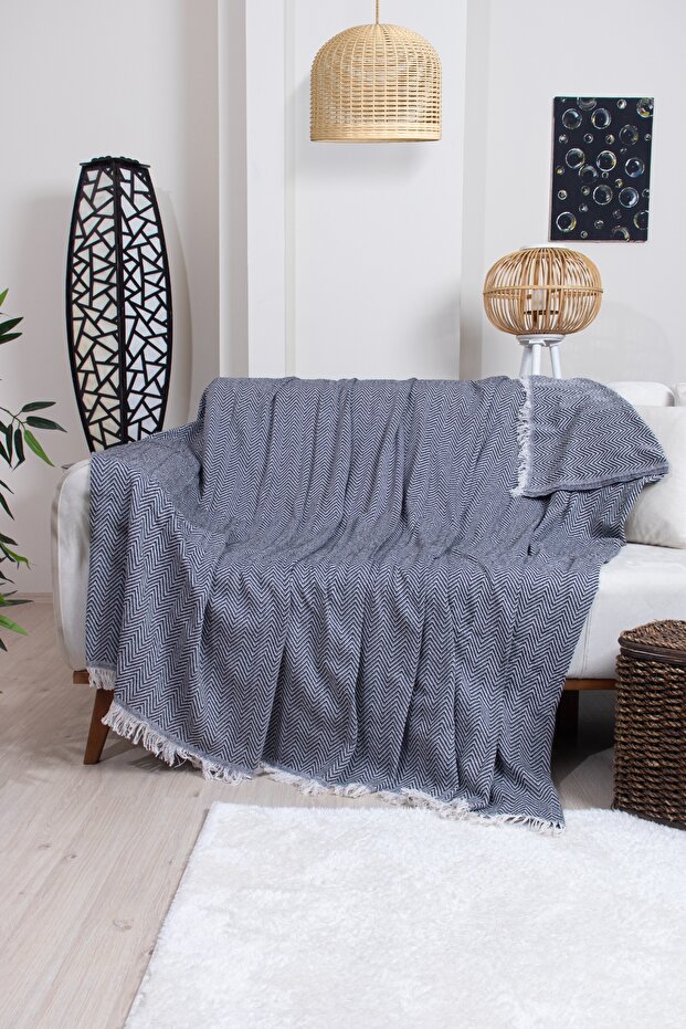 Cotton Zigzag Patterned Tufted Sofa Cover 170X210 cm | Decorative and Multi-Purpose