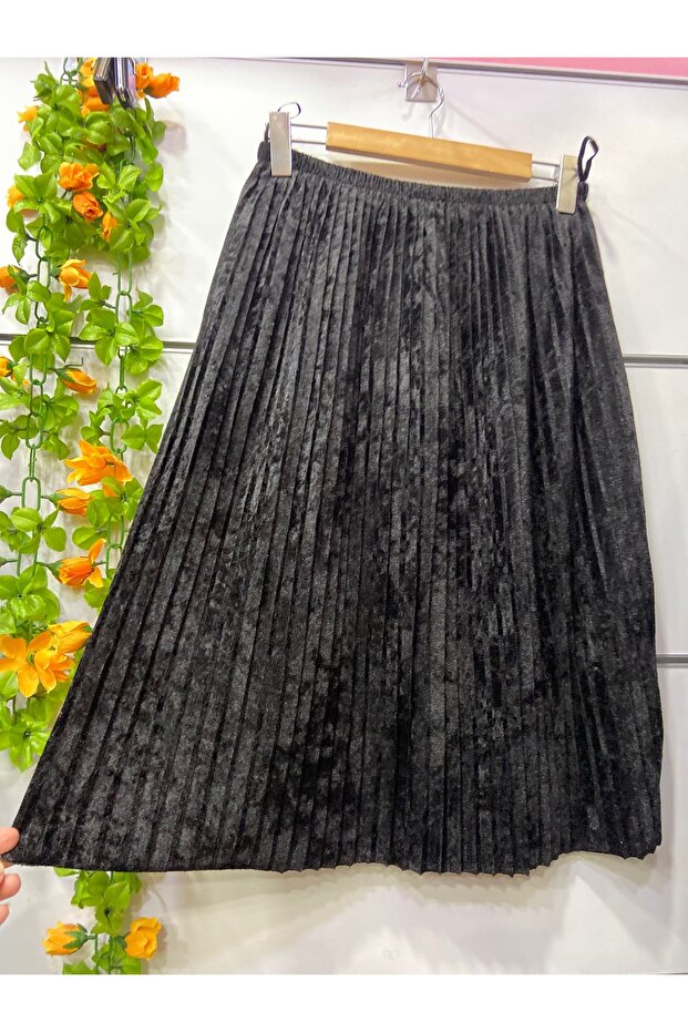 Velvet Pleated Midi Length Lined Skirt