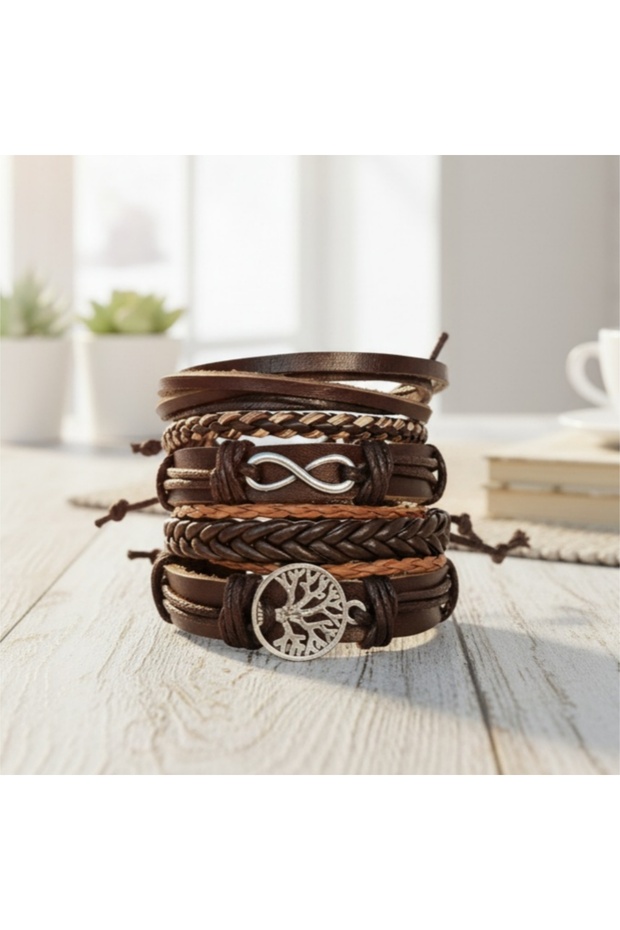 5 Pcs Leather Bracelet Infinity and Tree of Life Adjustable Genuine Leather Bracelet Men Bracelet