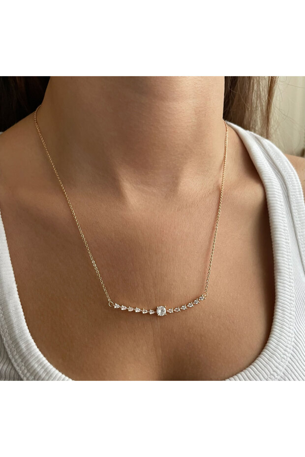 Elegant Stainless Steel Necklace with Row of Stones in Rose Gold (Guaranteed Not to Tarnish)
