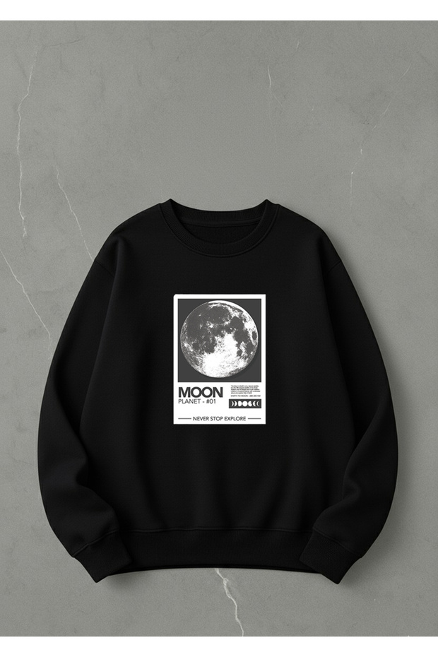 Oversized Unisex Crew Neck Sweatshirt Moon Poster Printed