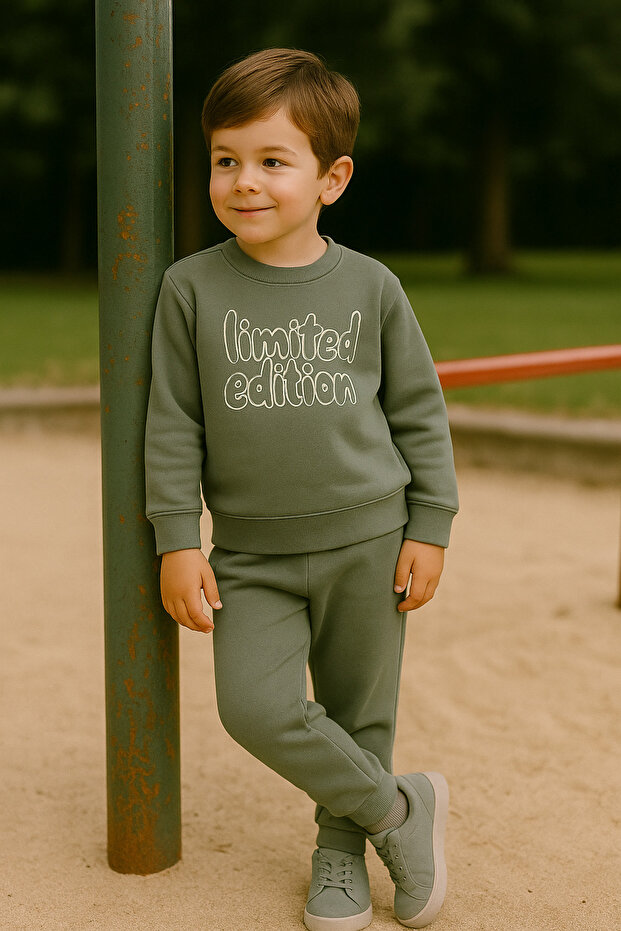 Boy's Winter Tracksuit Set Sweatshirt Bottom Cotton Three Thread Sh Fleece-Lined Casual 2-3-4-5-6 Years Old