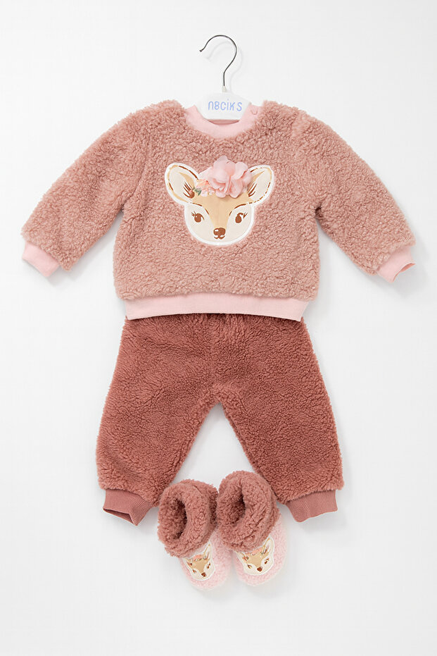 Kız Bebek Panduflu Welsoft Kışlık Uzun Kollu Alt Üst Bebek Takımı - 1