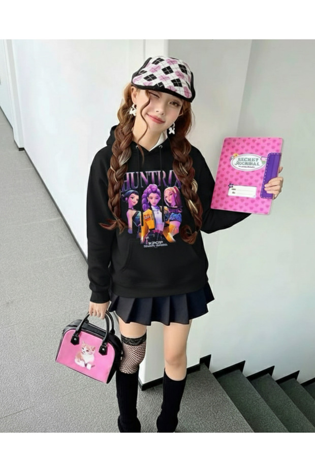 Kpop Demon Hunters Detail Printed Hooded Sweatshirt