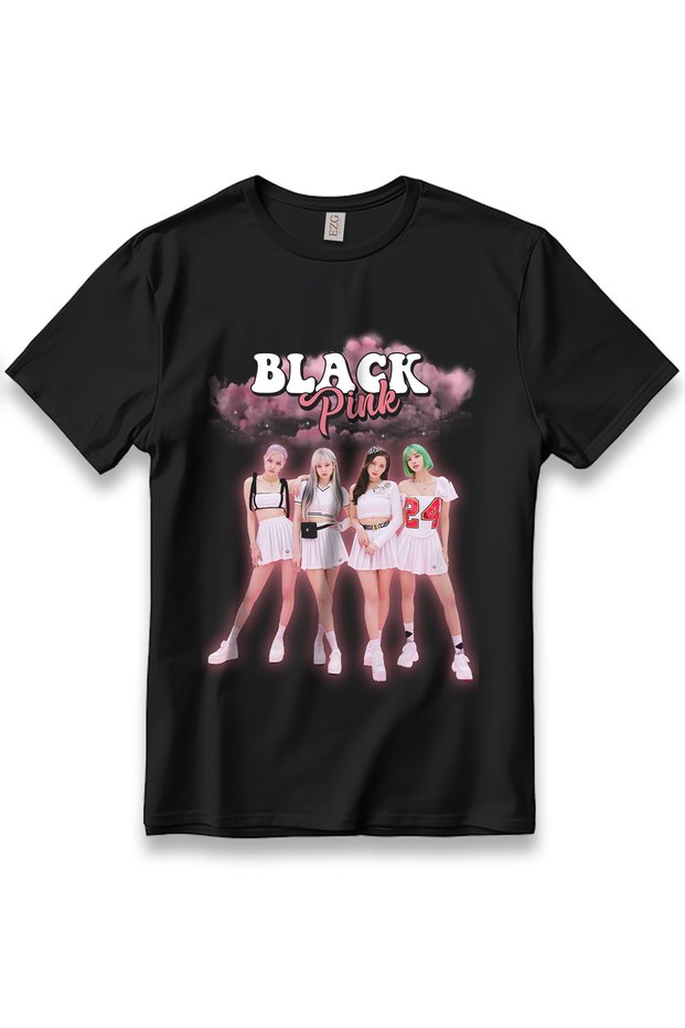 Blackpink Design Printed T-Shirt Unisex 100% Cotton Breathable Thick Fabric Black Pink T-Shirt