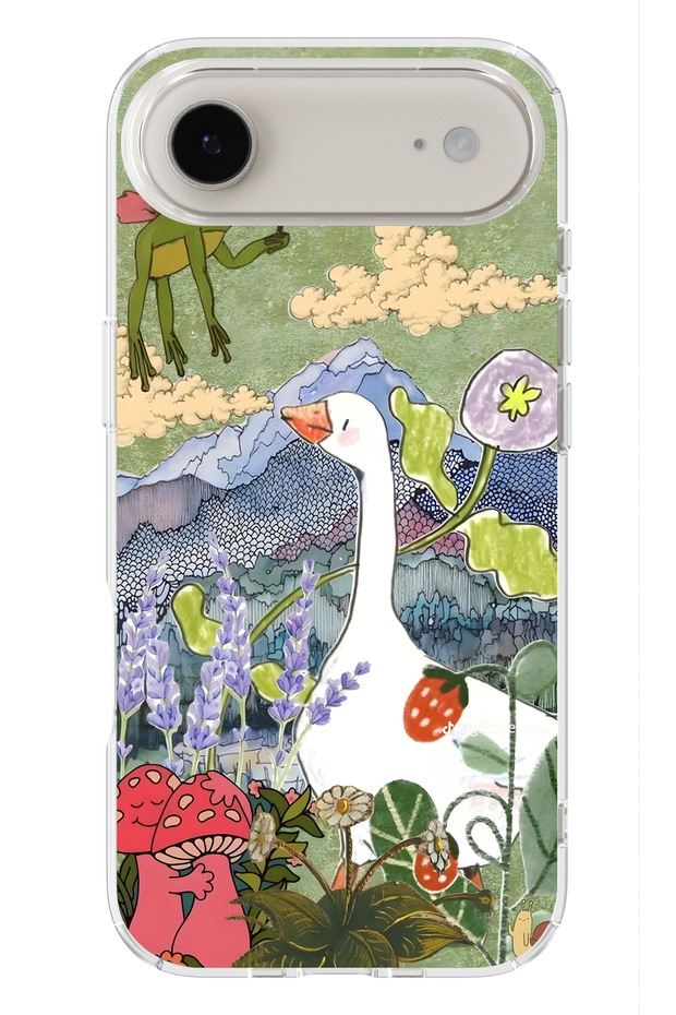 iPhone 17 Air Compatible Transparent Phone Case with Goose and Nature Illustration Pattern