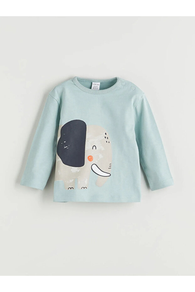 LCW baby Mavi YEBU Bisiklet Yaka Baskılı Erkek Bebek Pijama Takımı 2'li - 2