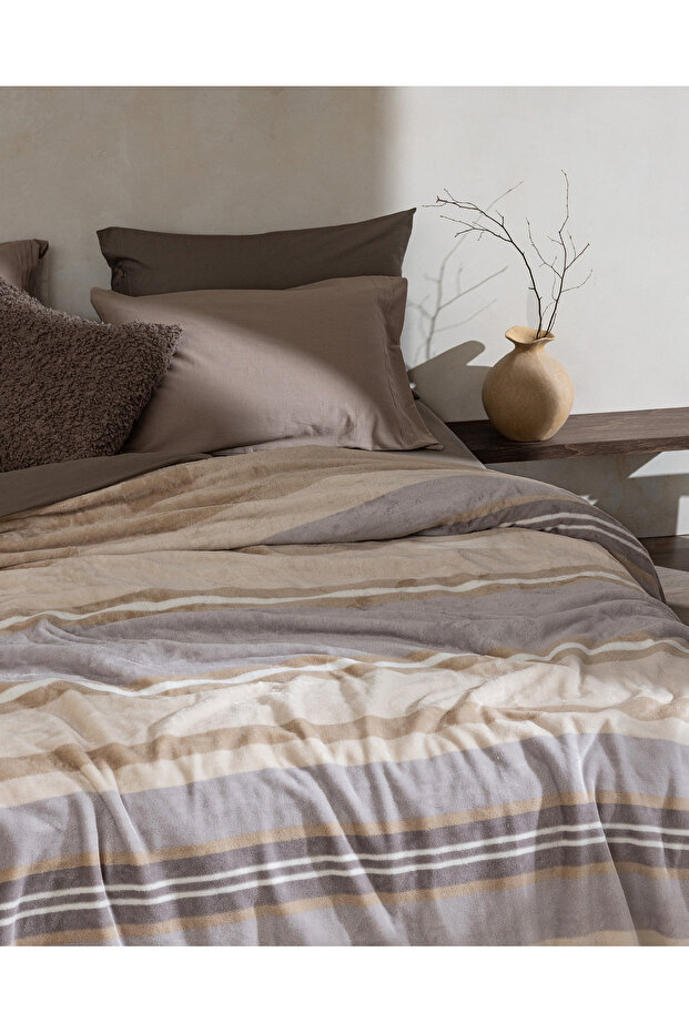 Mozel Çift Kişilik Welsoft Baskılı Battaniye - Bej/Gri - 2