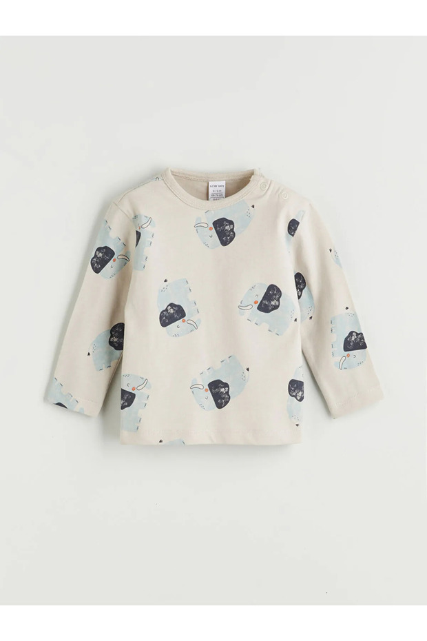 LCW baby Mavi YEBU Bisiklet Yaka Baskılı Erkek Bebek Pijama Takımı 2'li - 3