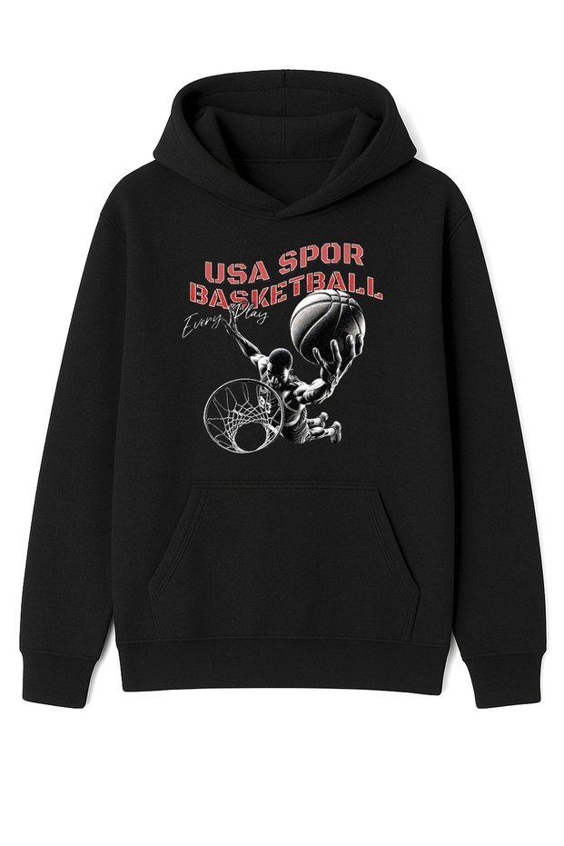 Usa Spor Basketball Logo New Season Trend Unisex Black Basic Sweatshirt Hoodie