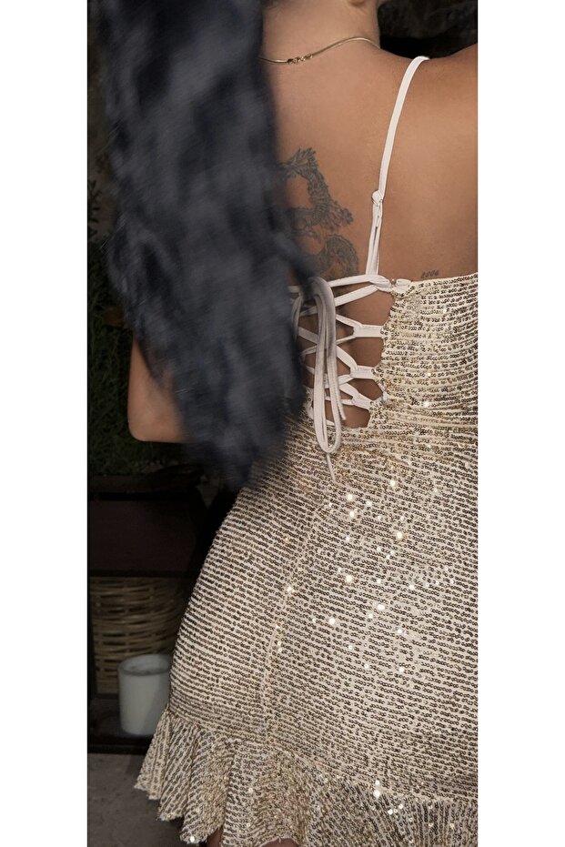 Gold payetli mini elbise - 2