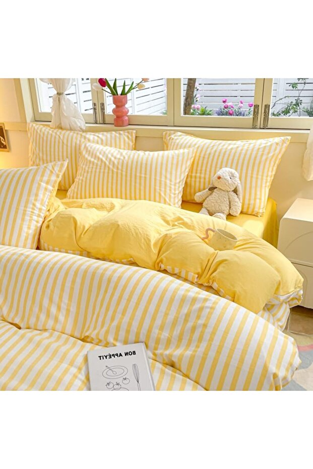 Sun Shine Double Size Fitted Sheet Duvet Cover Set