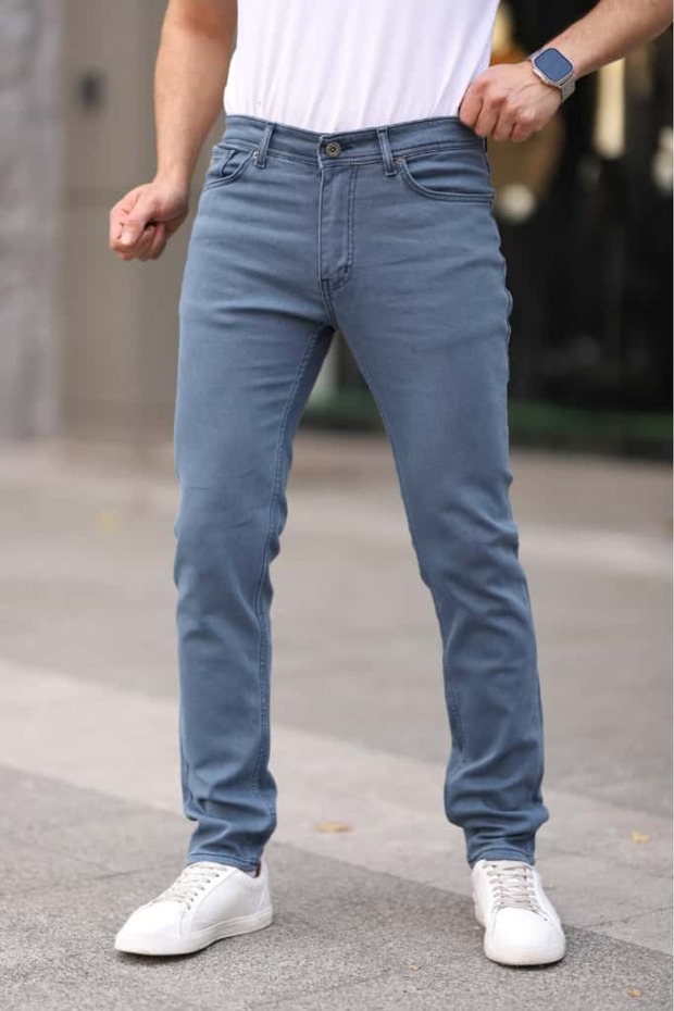 Blue Men's Regular Pipe Leg L Stretch Fabric Rodri̇gez Denim Fabric Washed Trousers