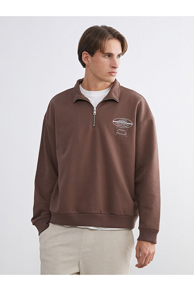 Xside Mock Neck Printed Thick Men's Sweatshirt