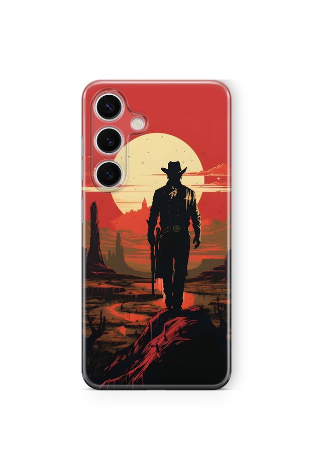 Samsung Galaxy A57 Compatible Cowboy Sunset Pattern Transparent Phone Case