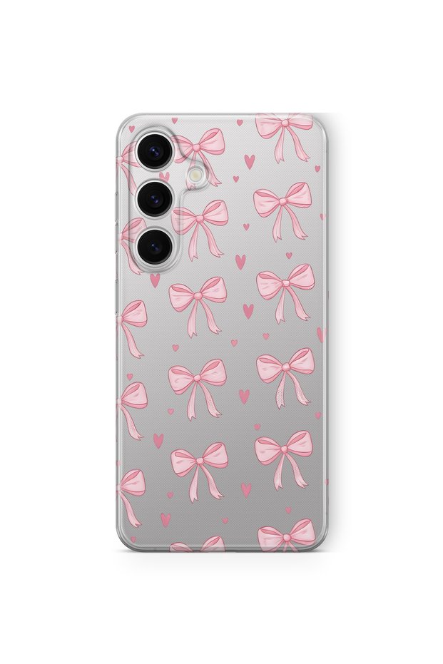 Samsung Galaxy A37 Compatible Pink Bow Pattern Transparent Phone Case