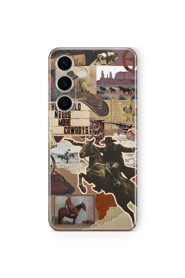 Samsung Galaxy A57 Compatible Cowboy Western Collage Pattern Transparent Phone Case