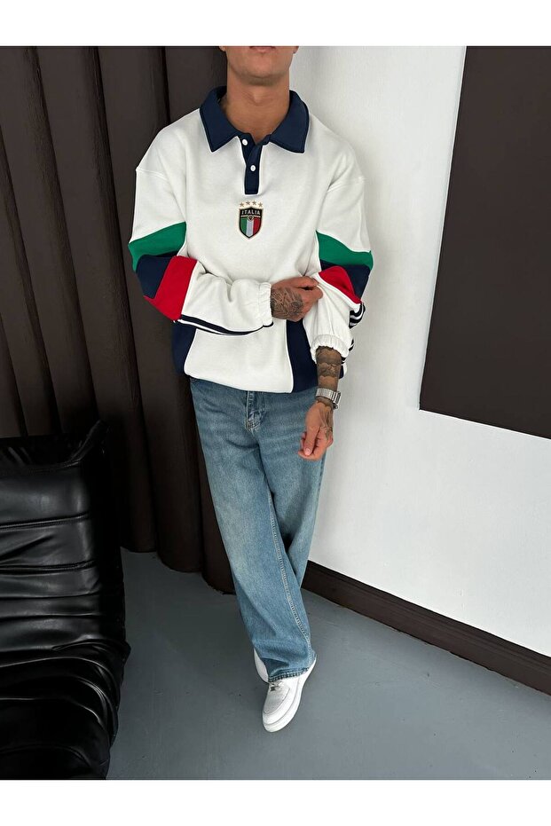 İtalia Oversize Düğmeli Yaka Sweatshirt - 3