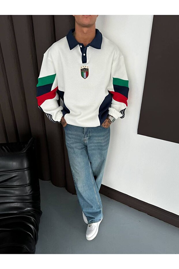 İtalia Oversize Düğmeli Yaka Sweatshirt - 6