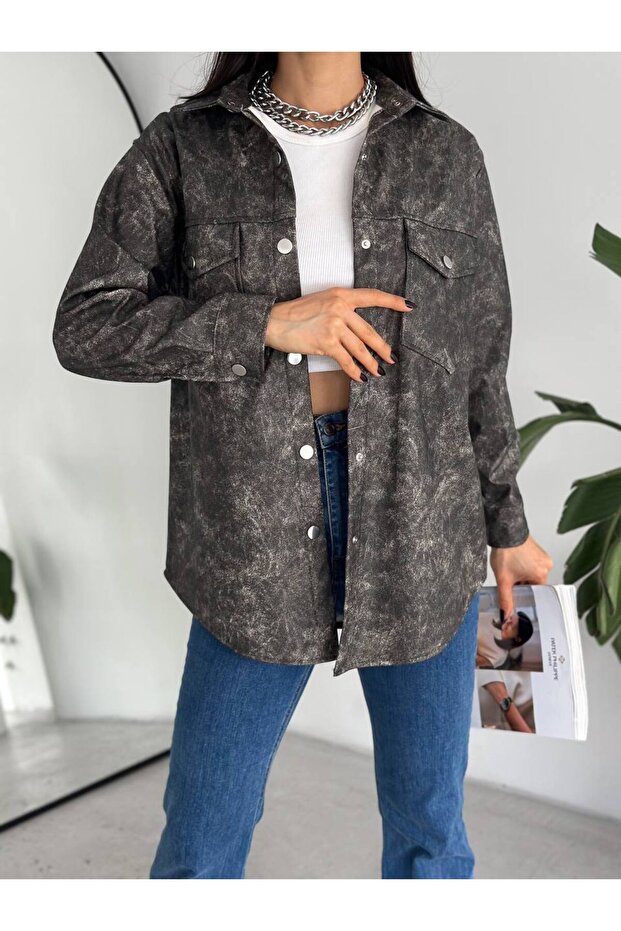 Eskitilmiş Deri Gömlek - 3