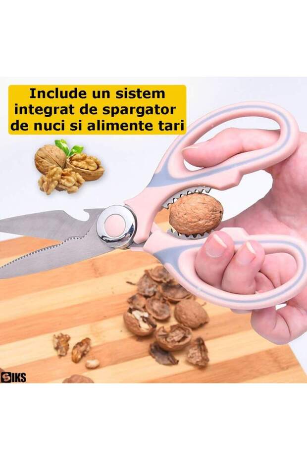 Multifunctional Kitchen Scissors, FB1, Beverage Opener and Nutcracker Function, Pink - 6