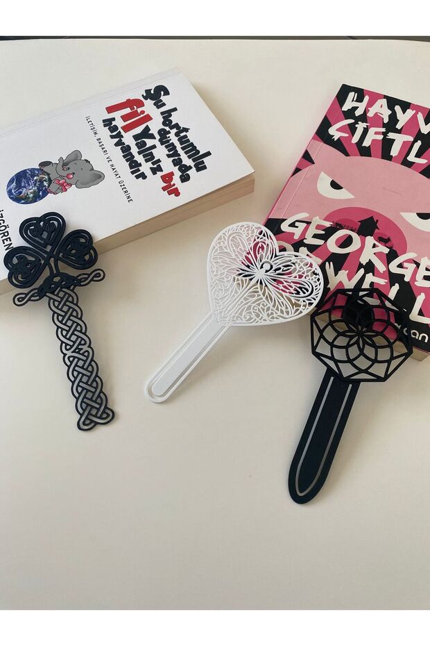 Patterned Bookmark Set of 3 (Celtic, Heart, Geometric)-Black-White, Gift