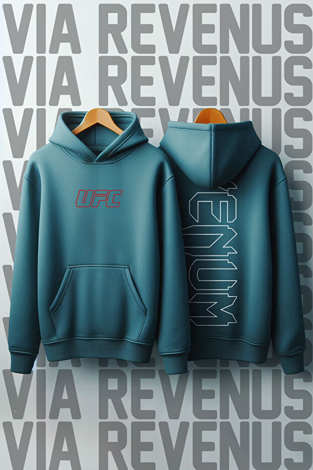 سترة UFC أمامية وخلفية مطبوع 3 Thread Ş مبطن بالصوف K بغطاء رأس
