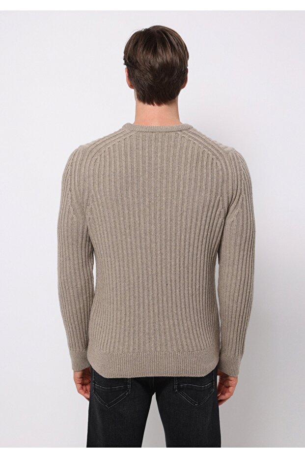 Regular Fit Yuvarlak Yaka Jakarlı Erkek Bej Kazak - 2