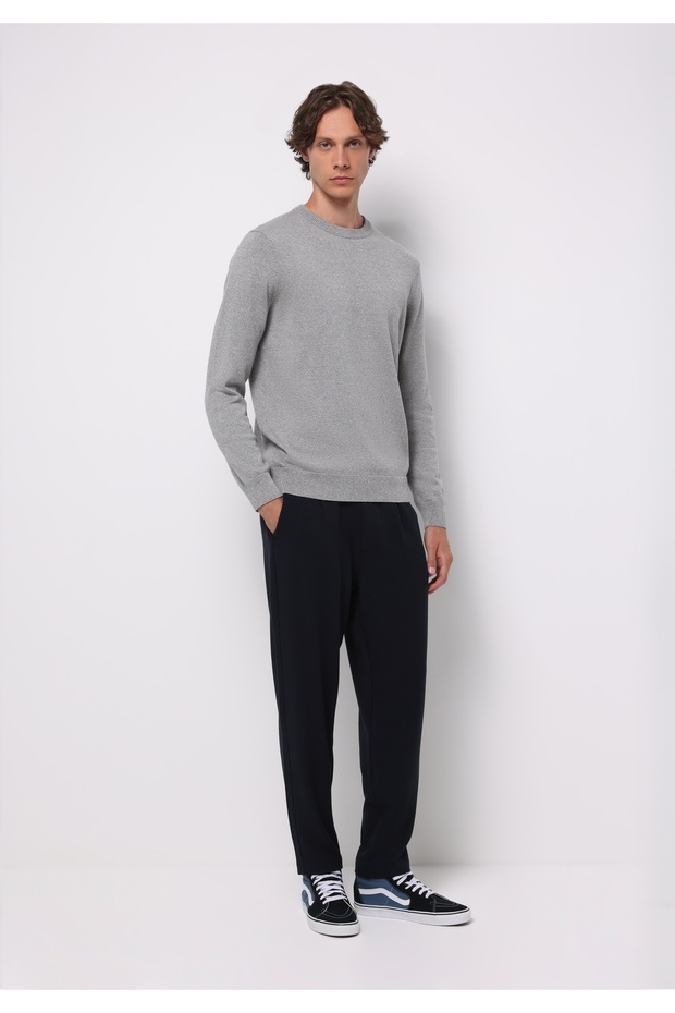 Regular Fit Mid Waist Straight Leg Men's Navy Blue Trousers