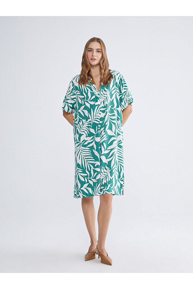 Özmarka New Season Collarless Patterned Women's Dress