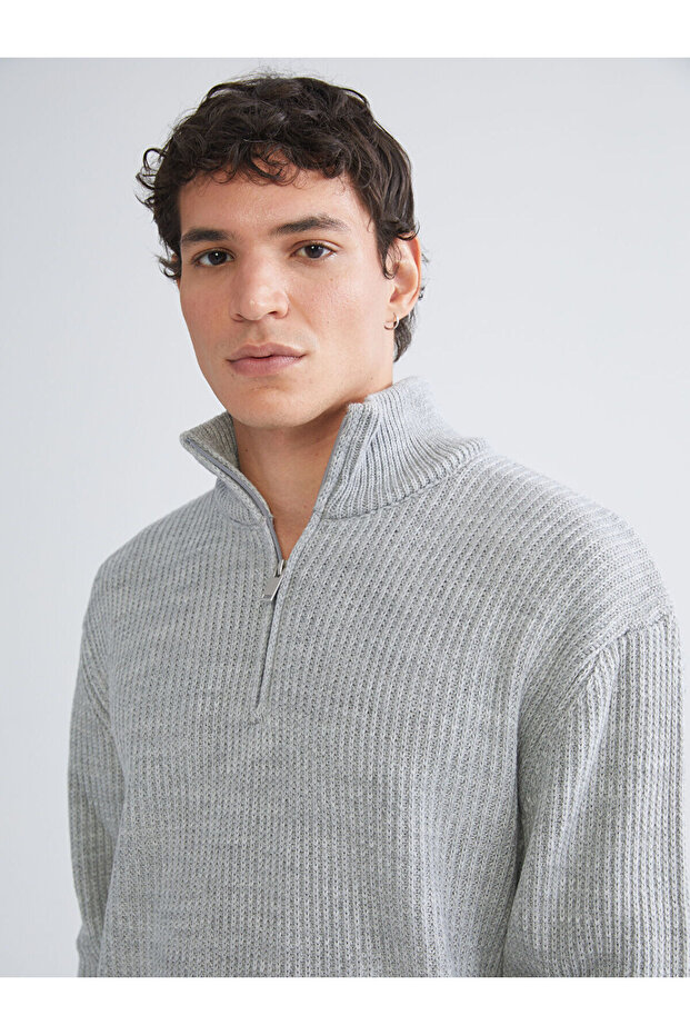 Xside grey zip-up turtleneck men's knit sweater
