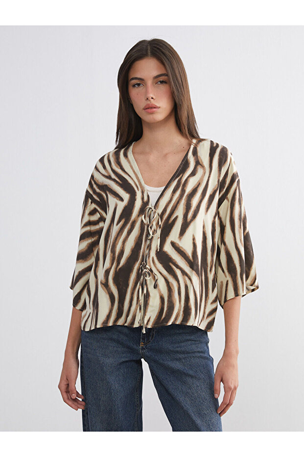 Brown Leopard Patterned Oversized Women's Kimono