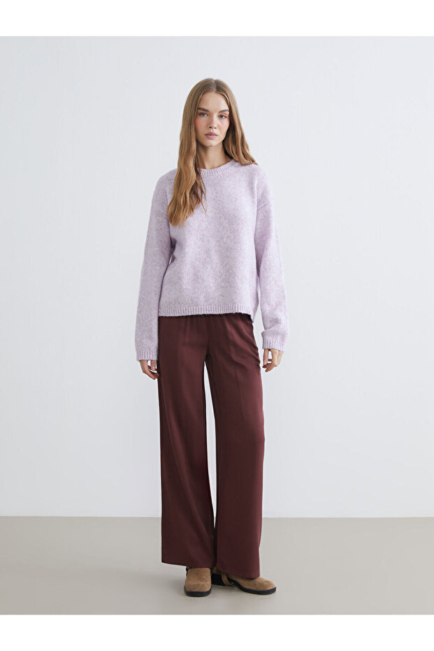 Wide Leg Women's Trousers with Elastic Waist