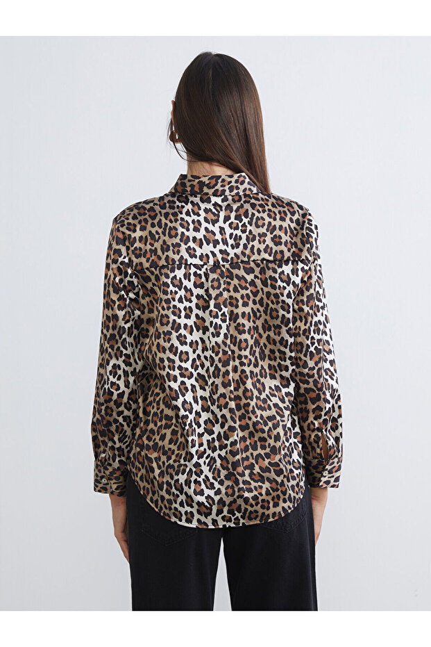 Black Leopard Patterned Satin Women's Shirt - 4