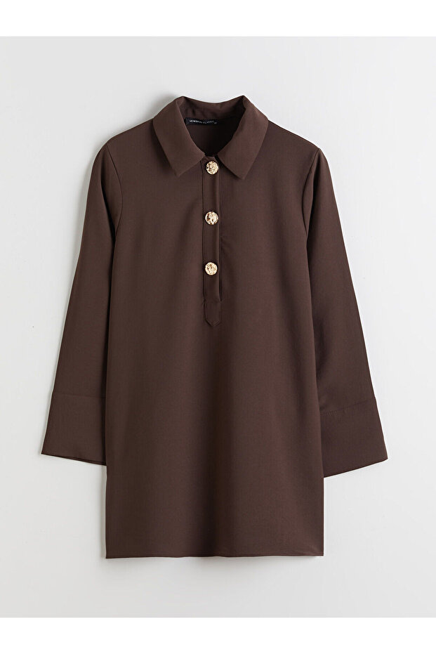 Gömlek Yaka Oversize Kadın Tunik - 5