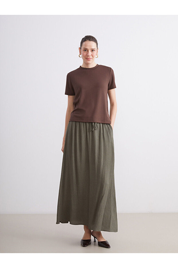 Textured Flared Skirt with Elastic Waist